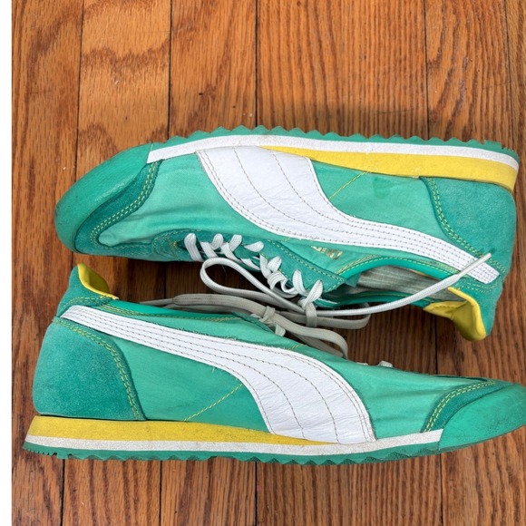 Puma Green Suede Nylon‎ Lace Up Athletic Sneakers Shoes men’s 5.5 Women 7 - Picture 3 of 11